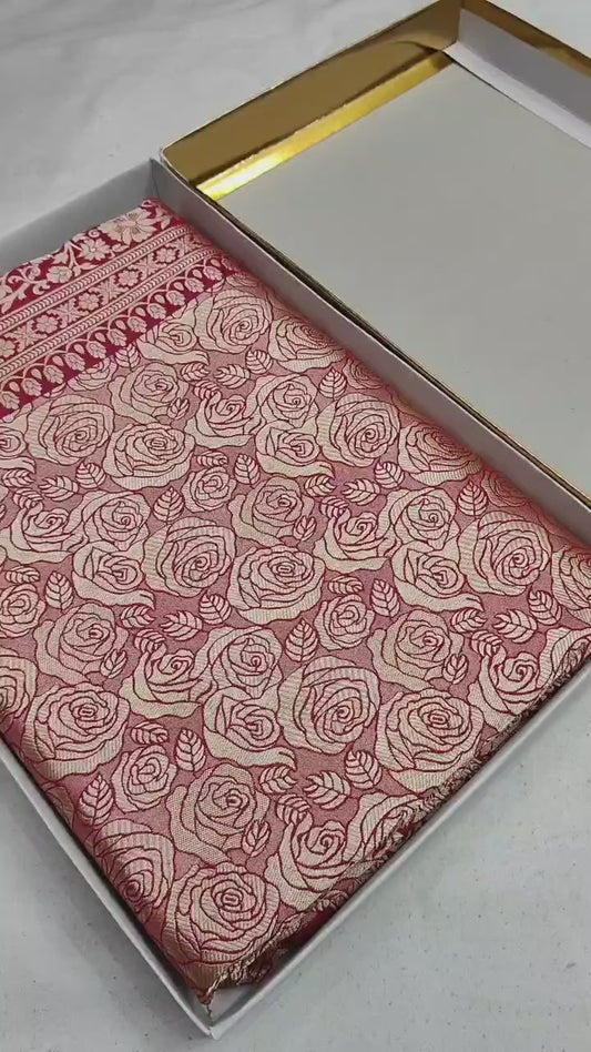 Banarasi handloom pure katan silk saree - Gulab