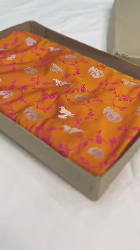 Banarasi mashru silk saree in shikargah pattern