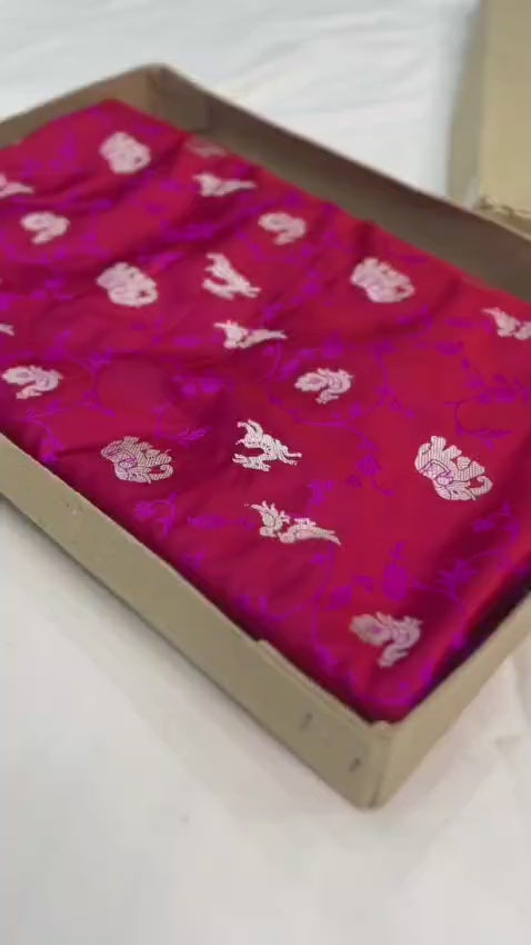 Banarasi mashru silk saree in shikargah pattern